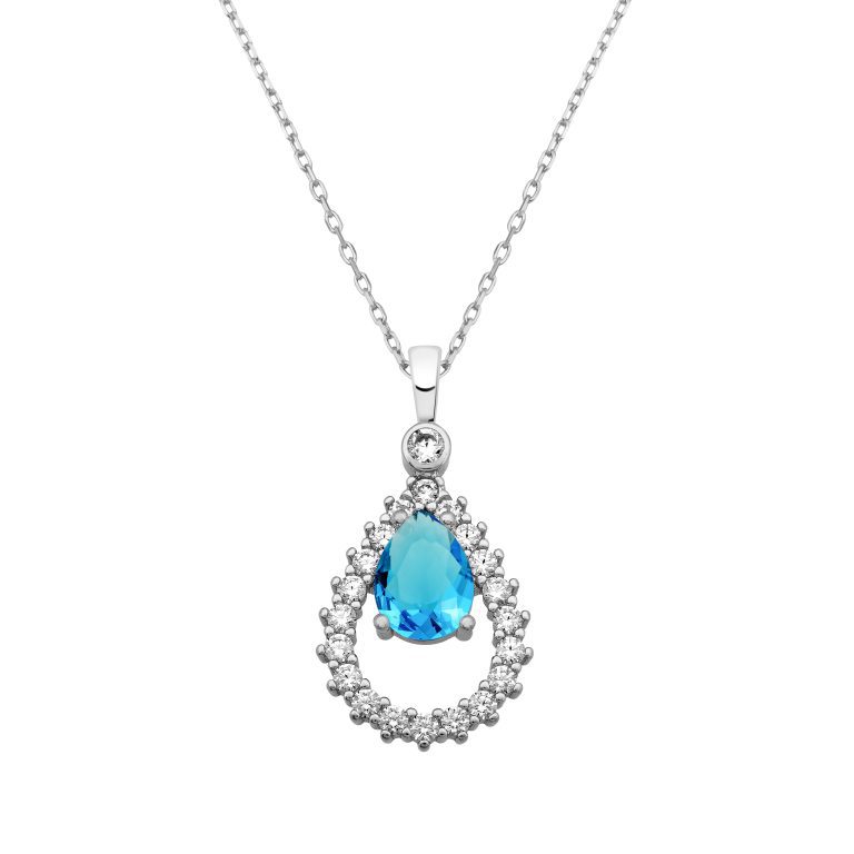 Drop Shape Necklace with Zircon and Drop Aquamarine
